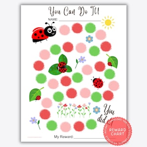 Tableau de récompenses coccinelle pour enfants – tableau d'autocollants de comportement imprimable, suivi de la motivation des tout-petits, thème insecte mignon, téléchargement immédiat
