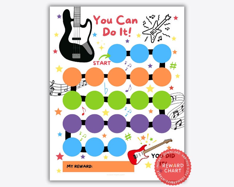 Electric Guitar Reward Chart Printable, Music Reward Chart, Music