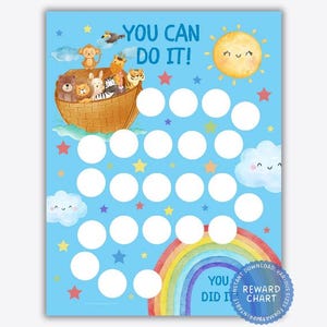 Beloningstabel Ark van Noach voor kinderen, kerkschool, stickerkaart peuter, christelijke gewoontetracker, bijbelles afdrukbaar, goed gedrag