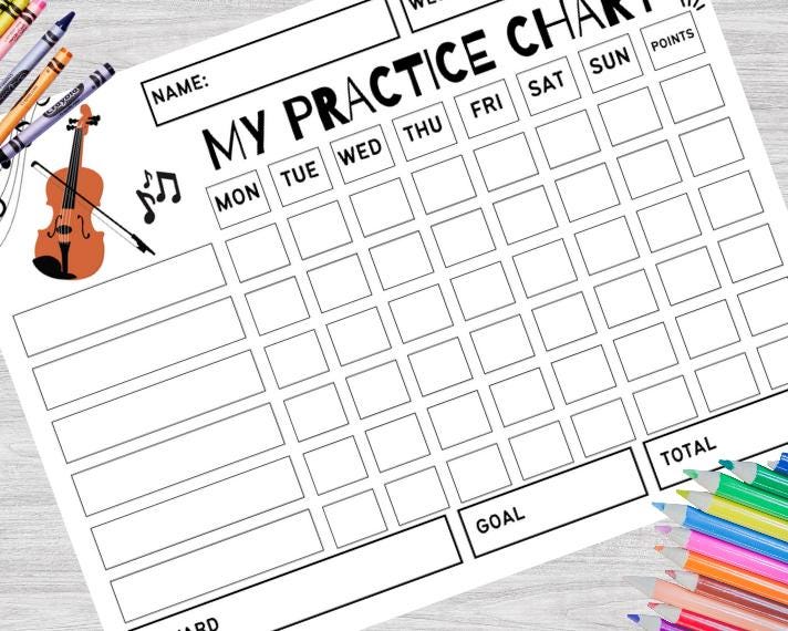 Printable Violin Practice Reward Chart, Violin Practice Chart, Violin ...