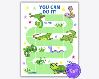 Tabla de recompensas para reptiles: Seguimiento de rutinas y entrenamiento para ir al baño para niños (PDF imprimible)