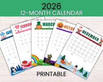 Printable 2026 Calendar 12 Month Planner Pages Clean Simple Yearly Schedule Instant Download PDF