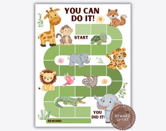 Kids Reward Chart, Printable Zoo Animal Potty Training US Letter Digital Download