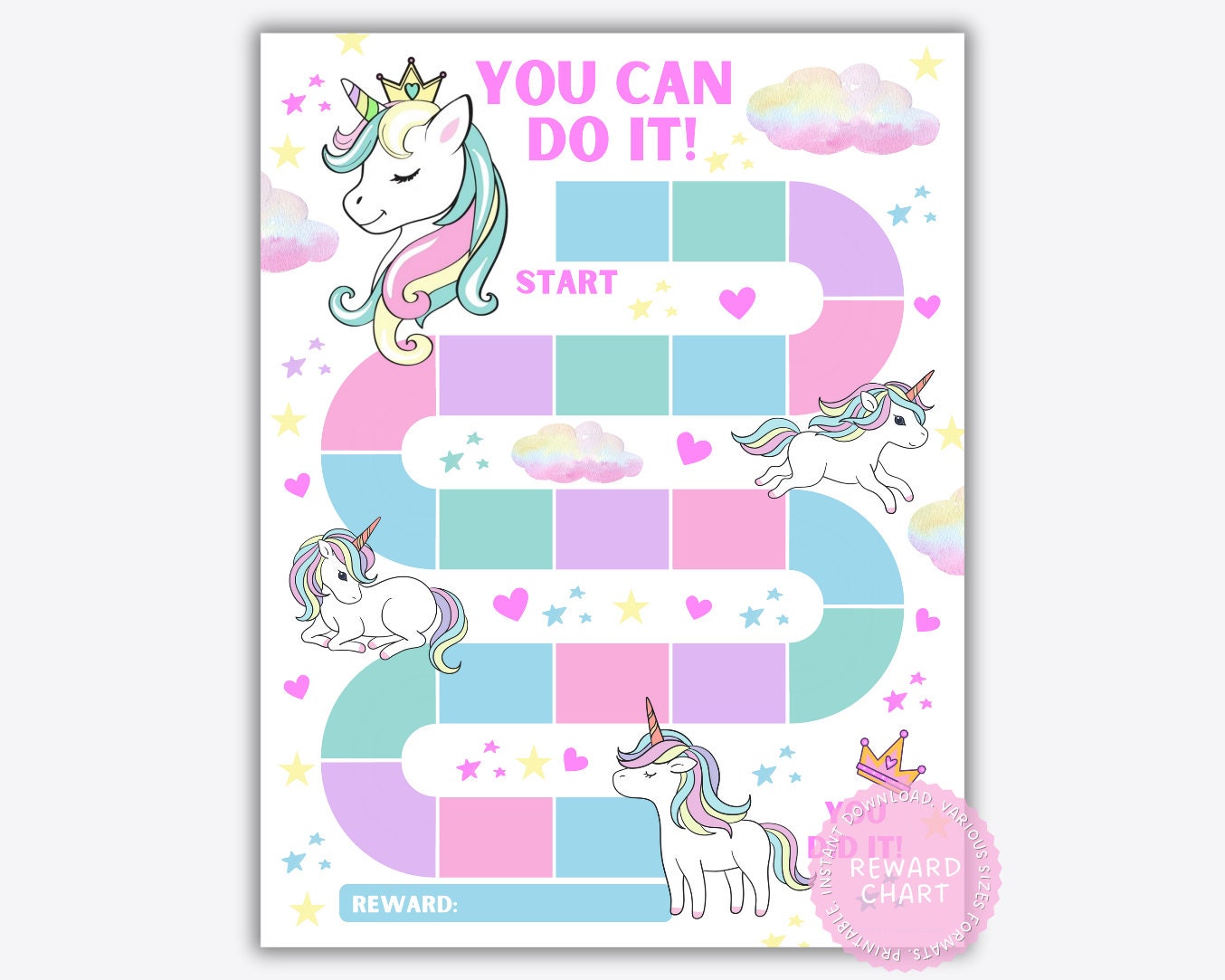 Unicorn Rainbow Reward Chart for Kids, Kids Reward Chart, Cute Unicorn Sticker Chart, Potty Training Chart for Girls, Girls Potty Chart
