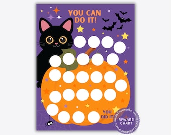 Halloween Reward Sticker Chart for Kids: Pumpkin Cat Design (PDF)