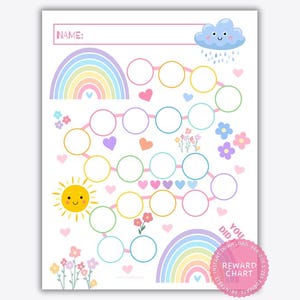 Rainbow Reward Chart, Potty Training Chart Download, Printable Reward Chart, Girls Potty Training Chart, Rainbow Sticker Chart for Girls