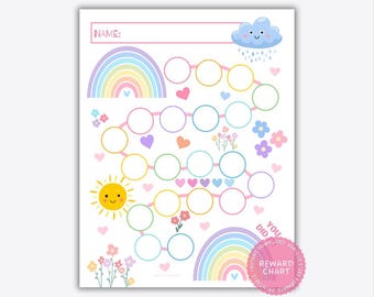 Rainbow Reward Chart, Potty Training Chart Download, Printable Reward Chart, Girls Potty Training Chart, Rainbow Sticker Chart for Girls