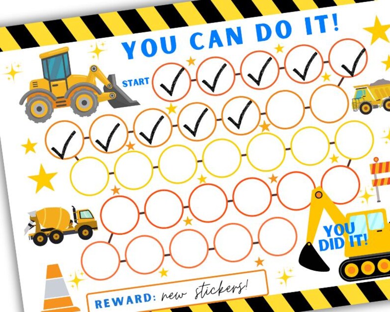 Construction Truck Reward Chart: Potty Training Sticker Chart (PNG, PDF ...