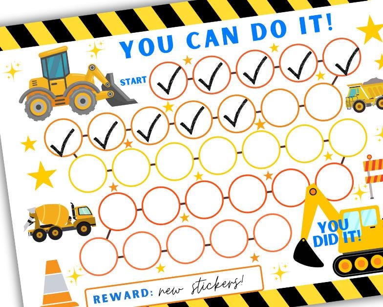 Construction Truck Reward Chart: Potty Training Sticker Chart (PNG, PDF ...