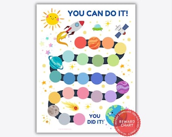 Outer Space Reward Chart Printable, Sticker Chart, Toddler Behaviour Chart, Outer Space Star Chart Kids, Potty Training Chart Boy, Goals