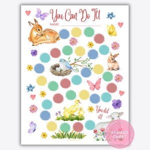 Beloningsgrafiek afdrukbaar, kinderen beloningsgrafiek, lente baby dier beloningsgrafiek, peuter zindelijkheidstraining grafiek, afdrukbare klasgedrag grafiek