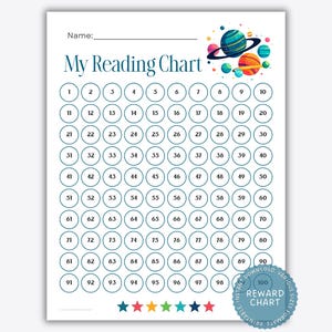 Space-Themed 100-Day Reading Chart, Kids Reading Tracker (Digital Download)