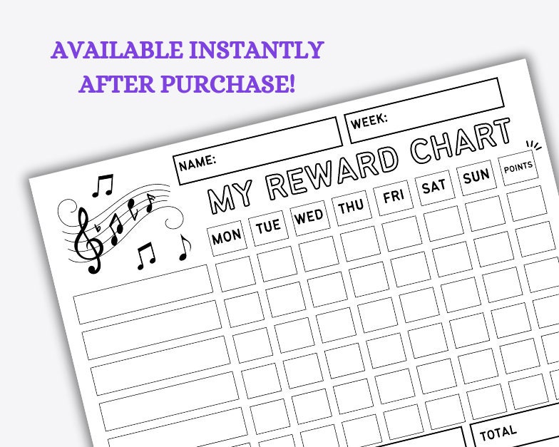 Printable Music Reward Chart, Music Practice Chart, Kids Reward Chart ...