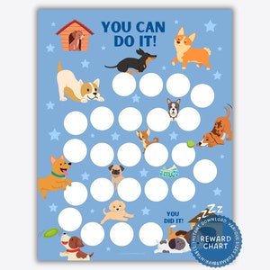 Cuadro de recompensas para cachorros, cuadro de calcomanías para niños, cuadro de comportamiento para niños, seguimiento de hábitos, establecimiento de metas, progreso del niño, cuadro de entrenamiento para ir al baño