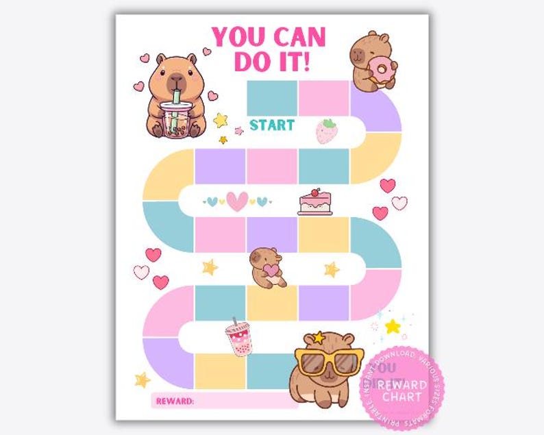 Kawaii Capybara Reward Chart Printable, Toddler Sticker Chart, Kids ...