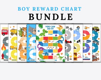 Boys Potty Training Reward Chart Bundle – Printable Sticker Charts for Toddlers, Behavior Tracker Pack, Instant Download