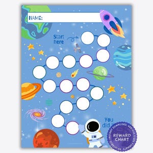 子ども向け宇宙ご褒美チャート - 印刷可能なステッカーチャート、行動追跡、幼児用トイレトレーニングチャート、すぐにダウンロード
