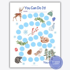 Leuke winterseizoen beloningsgrafiek voor kinderen, winter bos dieren beloningsgrafiek, potje grafiek voor peuters, volwassen training beloningsgrafiek