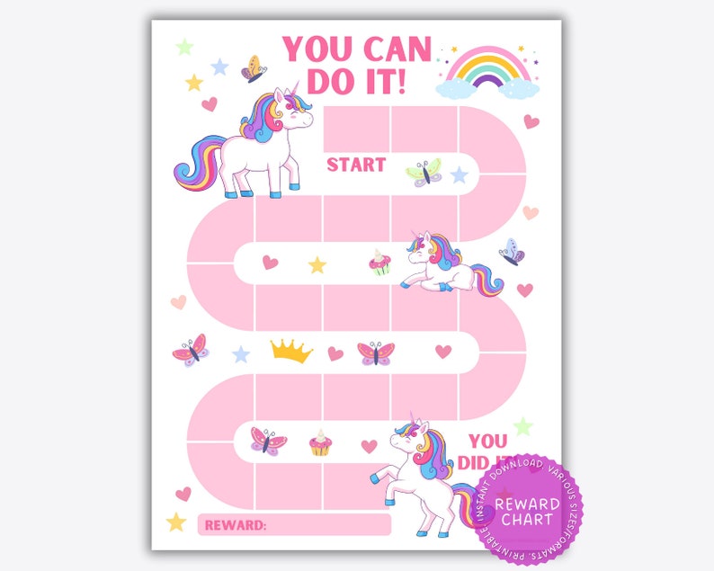 Unicorn Rainbow Reward Chart for Kids, Kids Reward Chart, Cute Unicorn ...