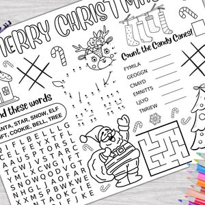 Christmas Activity Placemat, Christmas Coloring Placemat, Printable Holiday Activity Mat ...