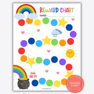 Tableau des récompenses imprimable, tableau des récompenses arc-en-ciel, tableau de l'apprentissage de la propreté pour les tout-petits, tableau de comportement en classe, suivi des progrès, téléchargement immédiat