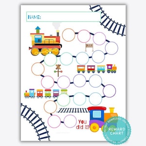 Tabla de recompensas de trenes para niños: tabla de pegatinas imprimible, registro del comportamiento infantil, motivación con temática de trenes, descarga instantánea