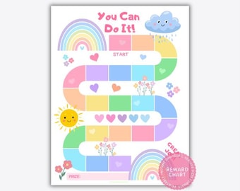 Rainbow Reward Chart for Girls, Printable Sticker Chart, Potty Training, Toddler Behavior, Kids Classroom