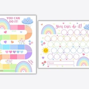 Bundel met regenboogbeloningskaart, afdrukbare stickerkaart, prikkelkaart, gedragskaart, zindelijkheidstraining, kleuterklas, slaaptraining