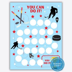Cuadro de recompensas de hockey, cuadro de recompensas deportivas, cuadro de calcomanías de hockey, cuadro de comportamiento, cuadro de establecimiento de objetivos, cuadro de calcomanías para niños pequeños con descarga instantánea