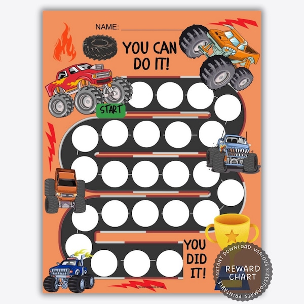 Printable Monster Truck Reward Chart, Big Cars Kids Behavior Chart, Instant Download Sticker Chart, Toddler Chore, Boys Behavior Chart, Kids