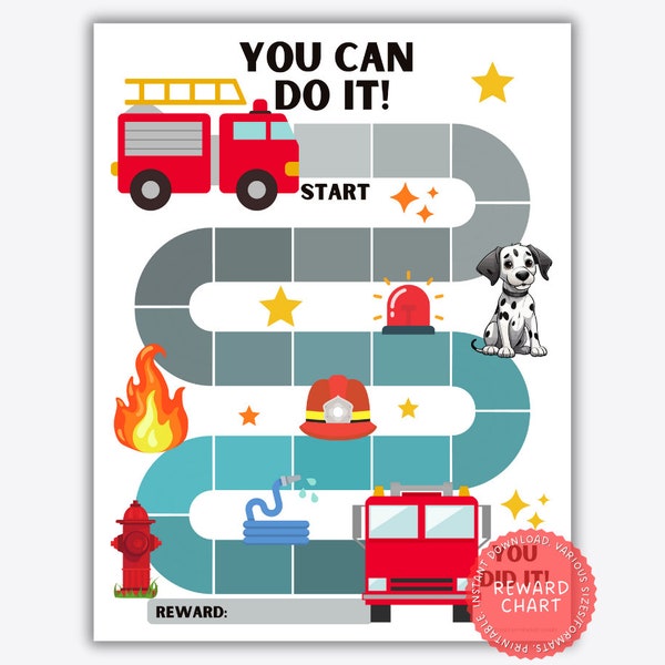 Firetruck Reward Chart, Printable Firetruck Potty Training Chart for Toddlers, Firetruck Sticker Chart, Kids Reward Chart, Truck Potty Chart