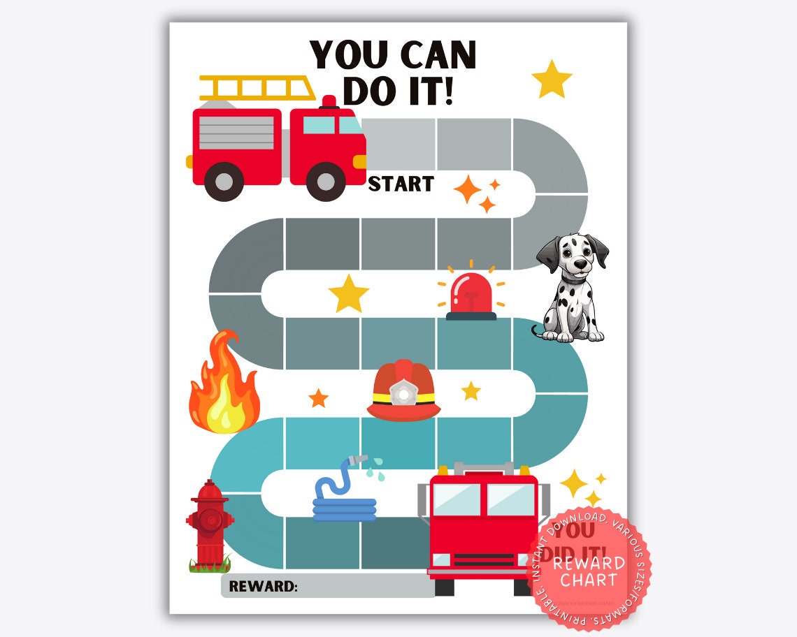 Firetruck Reward Chart, Printable Firetruck Potty Training Chart for Toddlers, Firetruck Sticker Chart, Kids Reward Chart, Truck Potty Chart