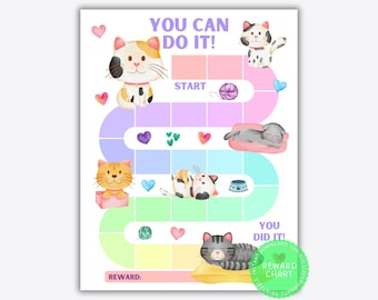 Printable Cat Reward Chart, Potty Training Chart, Kids Reward Chart, Classroom Behavior Incentive, Girls Behavior Chart, Sticker Chart Girl