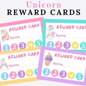 Printable Unicorn Reward Cards, Punch Card Incentive, Sticker Card, Potty Training Reward, Preschool Kindergarten School, Good Behavior Card