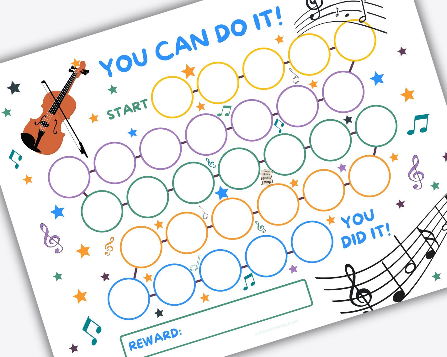 Printable Violin Reward Chart, Music Reward Chart, Violin Practice ...