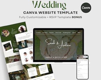 Canva Wedding Website Template, Website Canva Template, Digital Wedding Invitation Template, Editable Website, Online RSVP, Save the Date