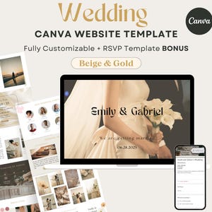 Canva Wedding Website Template, Modern Wedding Invite Website RSVP, Digital Invitation, Save the Date Editable Website Design Template Canva