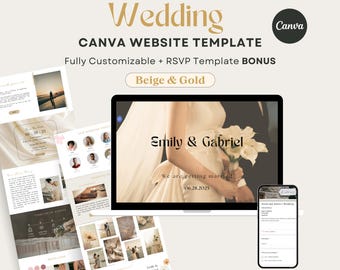 Canva Wedding Website Template, Modern Wedding Invite Website RSVP, Digital Invitation, Save the Date Editable Website Design Template Canva
