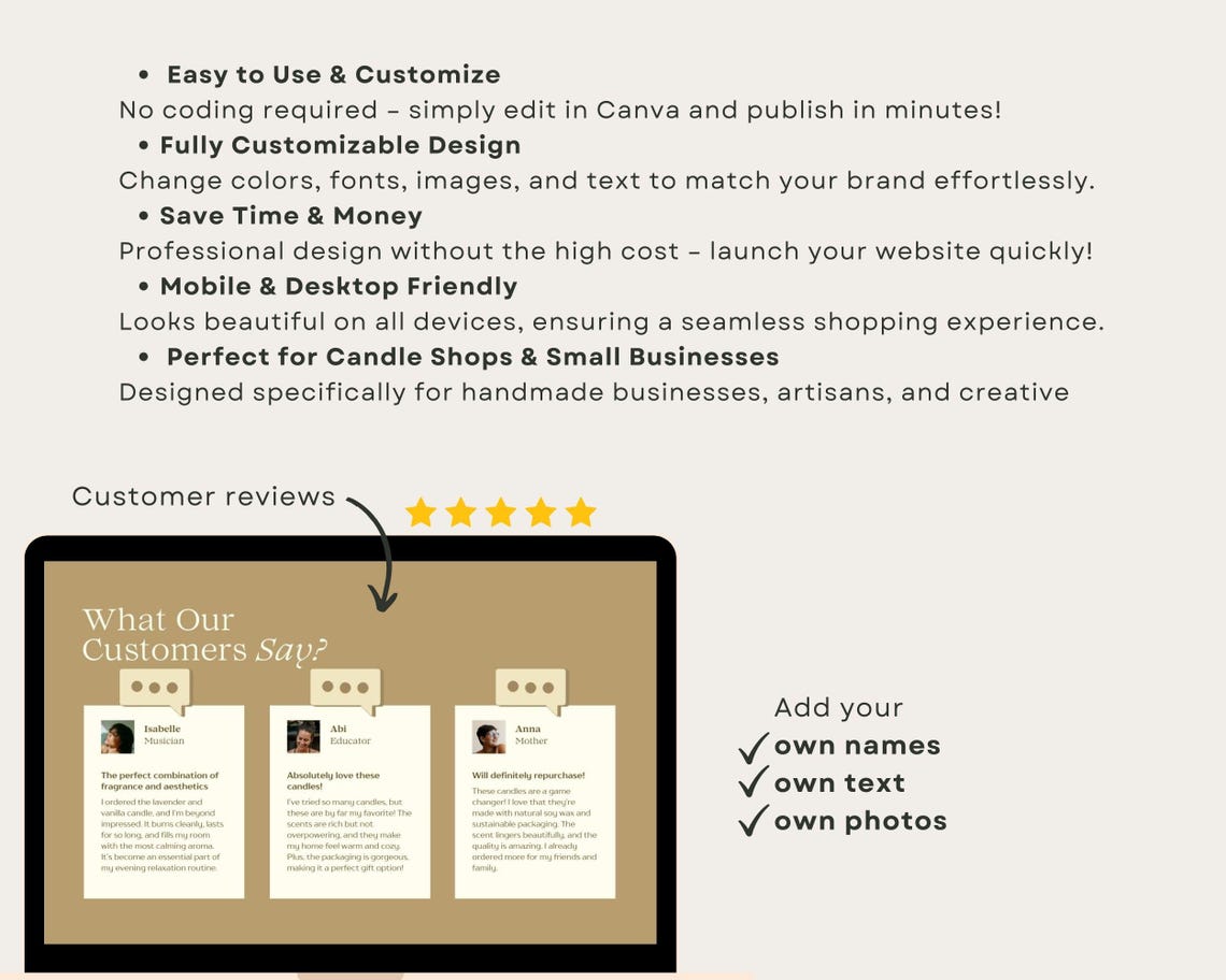 Candle Website Template, Editable Canva Website Template Candle Shop