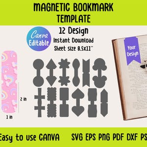 Magnetic Bookmark Template, Magnetic Bookmark SVG, Make Your Custom Bookmark Template, Drag Drop Canva Template Png Eps Dxf Gift For Readers