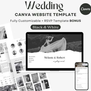 Canva Wedding Website Template, Minimalist Wedding Invite Website RSVP, Digital Invitation, Editable Website Template Canva, Save The Date,