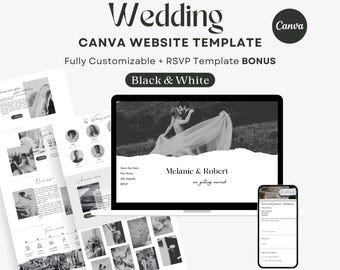 Canva Hochzeits-Website-Vorlage, minimalistische Hochzeit laden Website Antwort, digitale Einladung, bearbeitbare Website-Vorlage Canva, Save The Date,