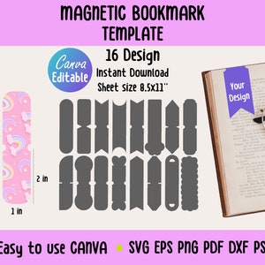 Magnetic Bookmark Template, Magnetic Bookmark SVG, Custom Bookmark Template, Page Holder  svg, Canva Template, Png Eps Dxf Gift For Readers