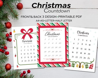 Christmas Countdown Calendar, Printable Advent Countdown Calendar, 25 days of Advent, Christmas Digitized Calendar, Holiday Countdown