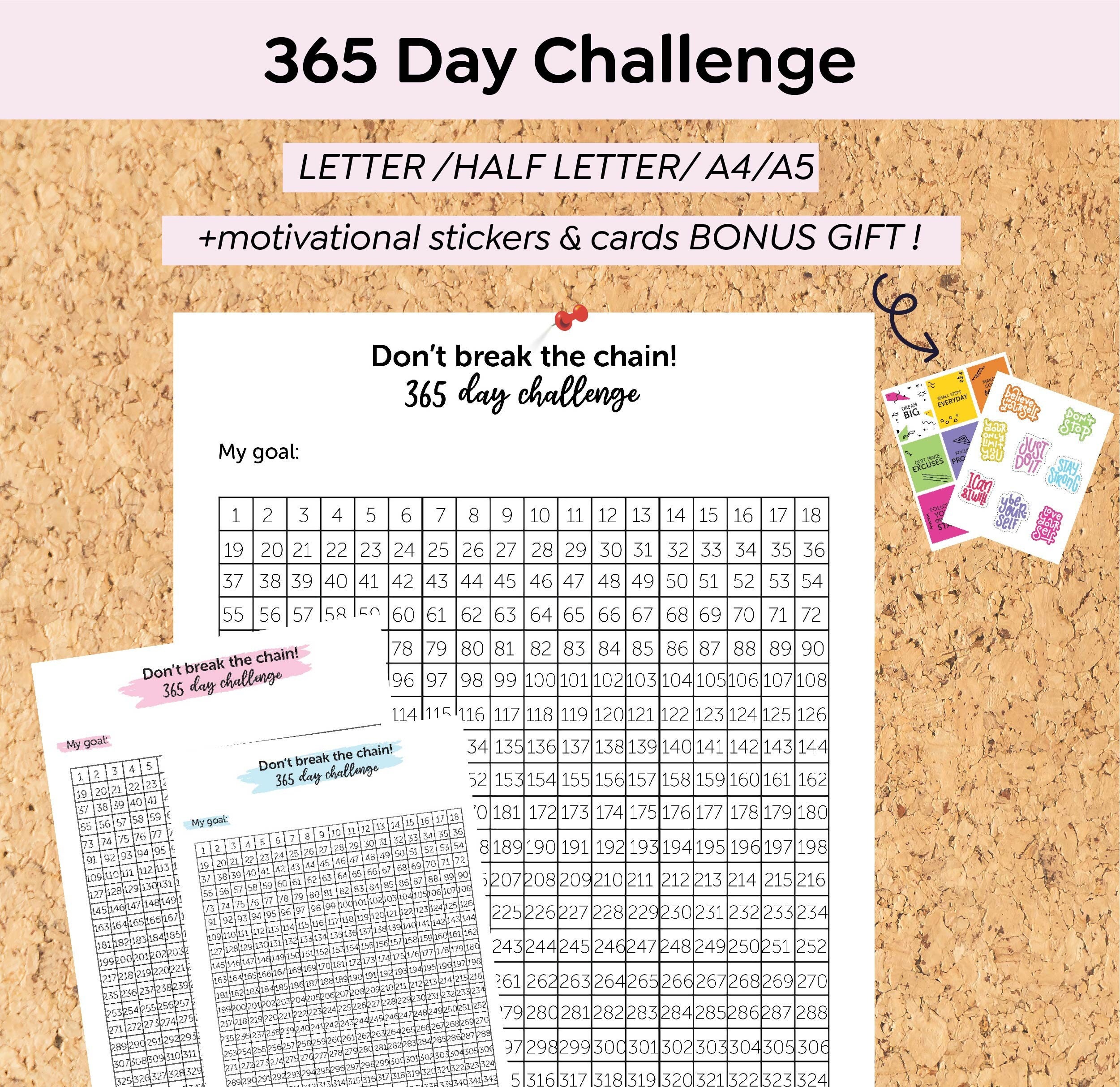 365 Day Challenge Goal Tracker Printable 365 Days of Habit - Etsy