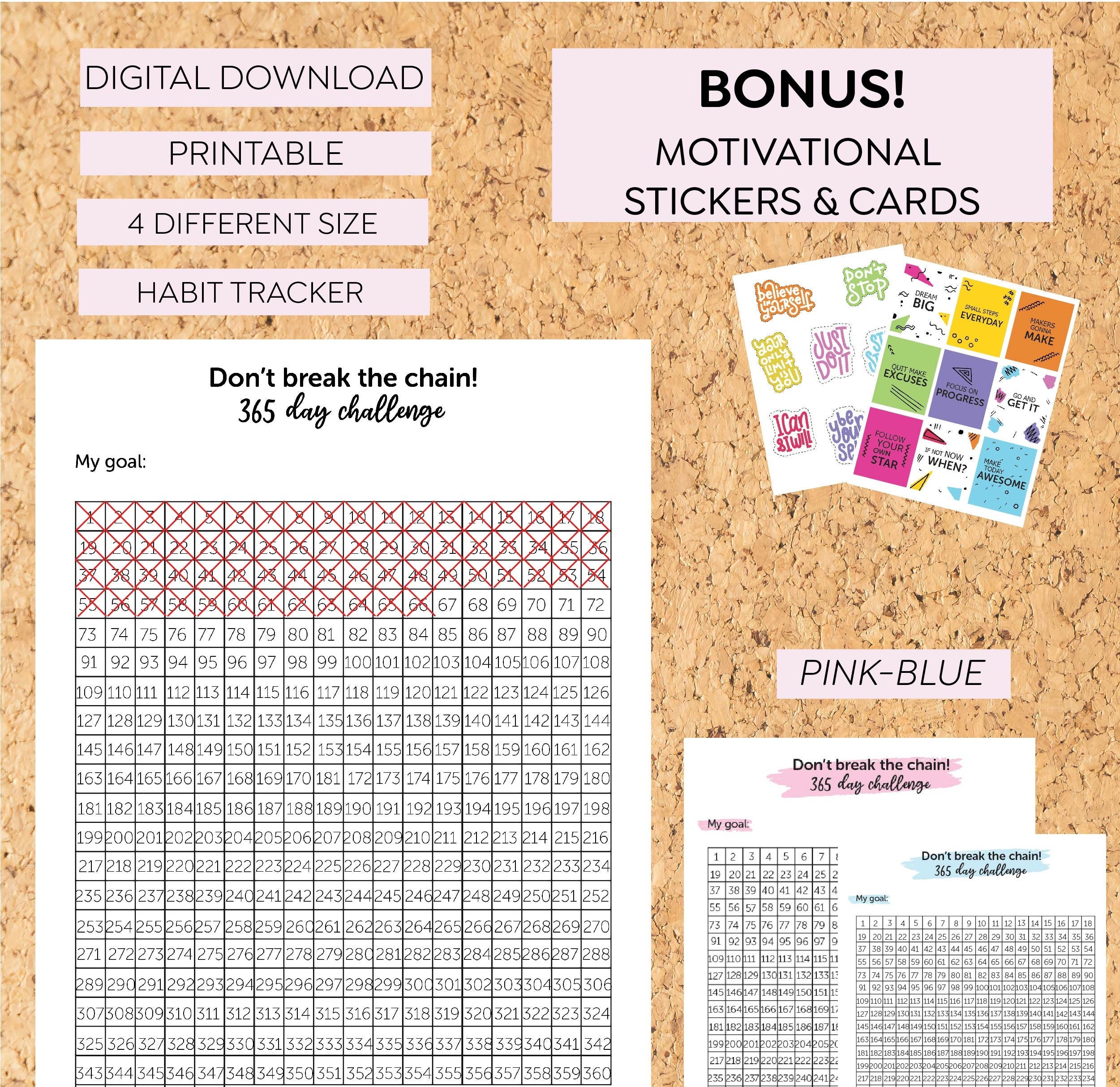 365 Day Challenge Goal Tracker Printable 365 Days of Habit - Etsy