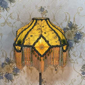 Green & Gold Lace Lampshade: Beaded Victorian Style