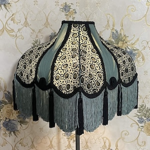 Handmade Victorian Lampshade: Black Lace Fringe, Square Chiffon Shade