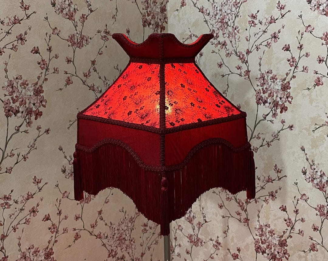 Red Embroidered Lace Lampshade With Fringe: Victorian Style - Etsy
