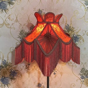 Coral Lace Lampshade: Handmade Victorian Style with Fringe
